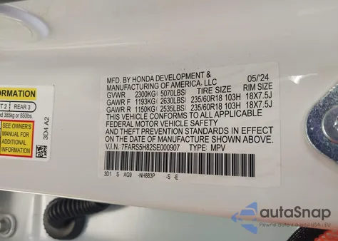 2025 Honda Cr-V Sport-L z USA, uszkodzony, nr VIN 7FARS5H82SE000907
